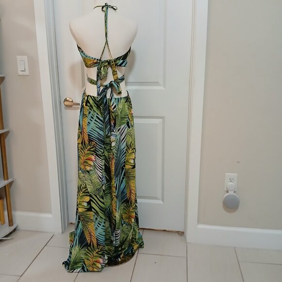 Fashion Nova Palm Maxi Dress Women's Size XL Multi Halter Cutout Tropical Print - Picture 4 of 7